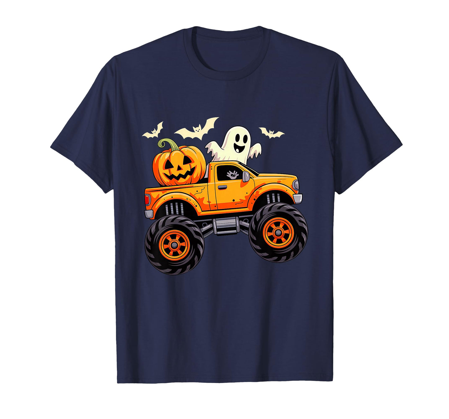 Kids Monster Truck Ghost Pumpkin Halloween Costume Toddler Boys T-Shirt