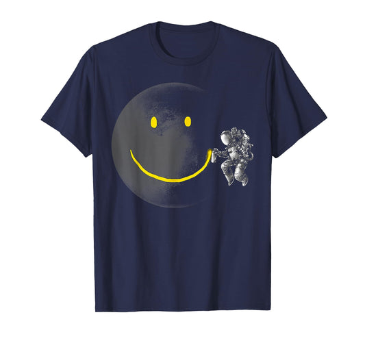 Funny Make A Smile Face Astronaut Moon Space Science T-Shirt