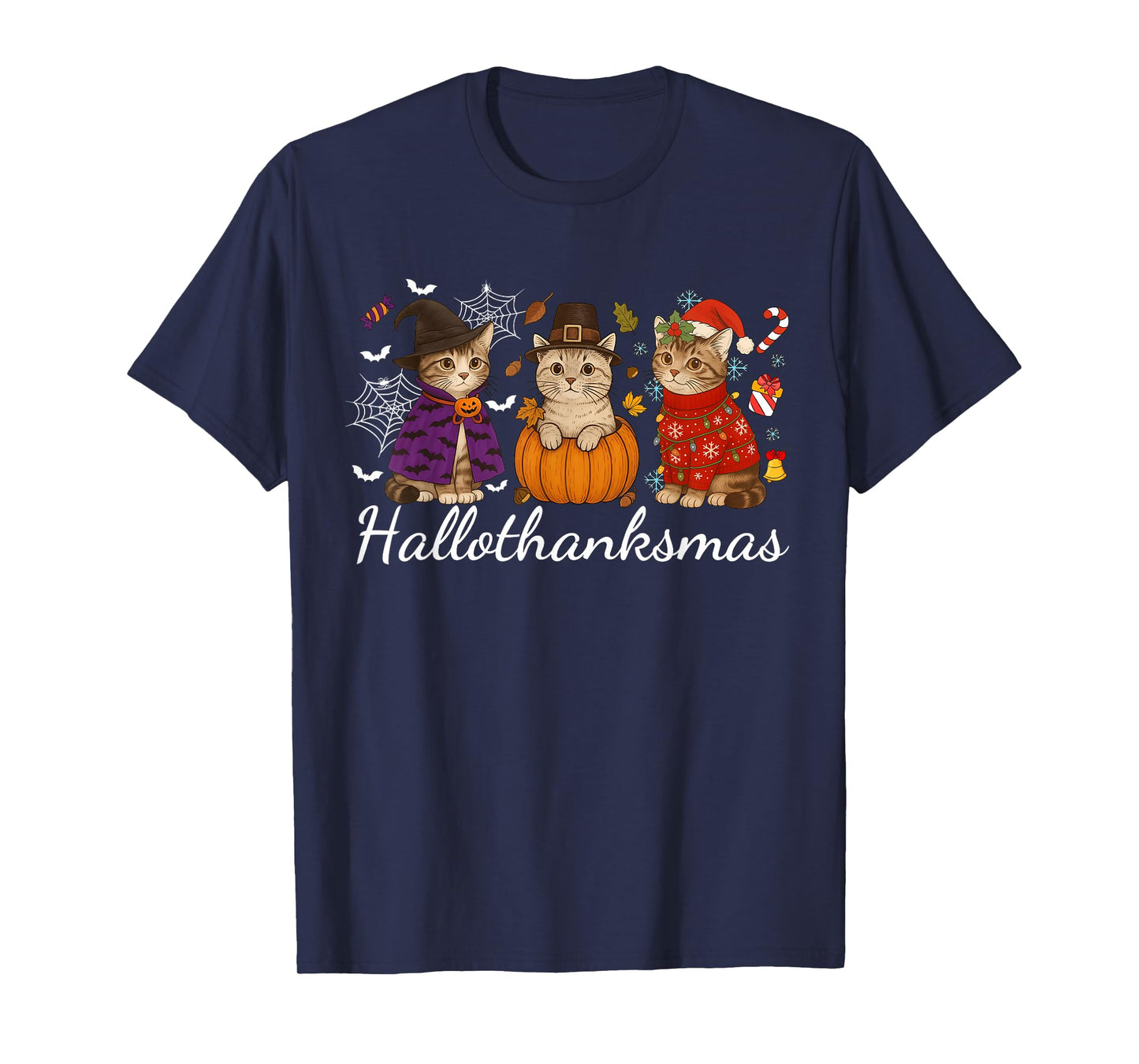 Hallothanksmas Cats Cat Lovers Costume Men Women Kids T-Shirt