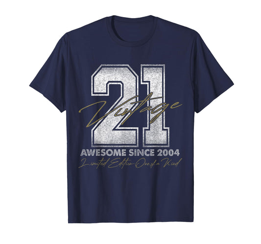 Vintage Number Shirts For Men and Women 2025 21 Year Old Gifts Vintage 2004 Limited Edition Unisex-Adults (21 years old) Black Short Sleeve T-Shirt Size: Small