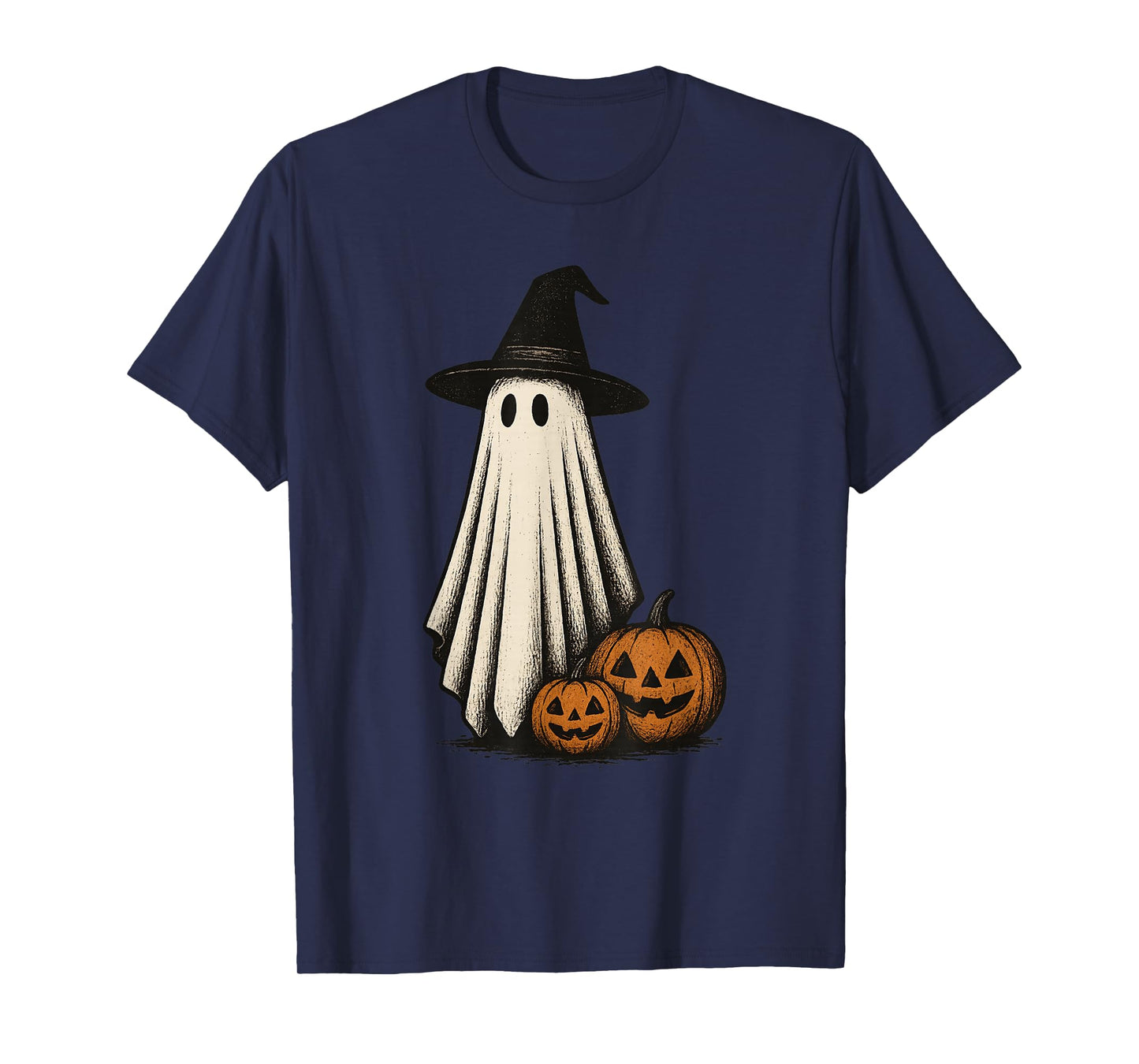 Vintage Ghost with Pumpkins Halloween Retro Spooky Graphic T-Shirt
