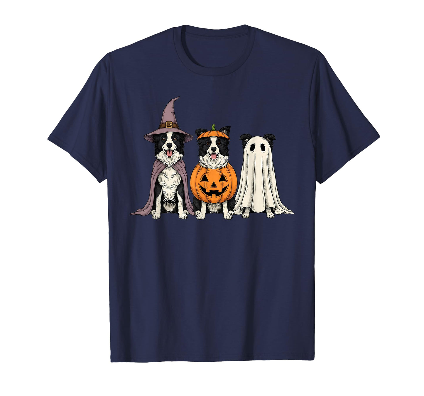 Spooky Ghost Border Collie Pumpkin Halloween Dog Lover T-Shirt