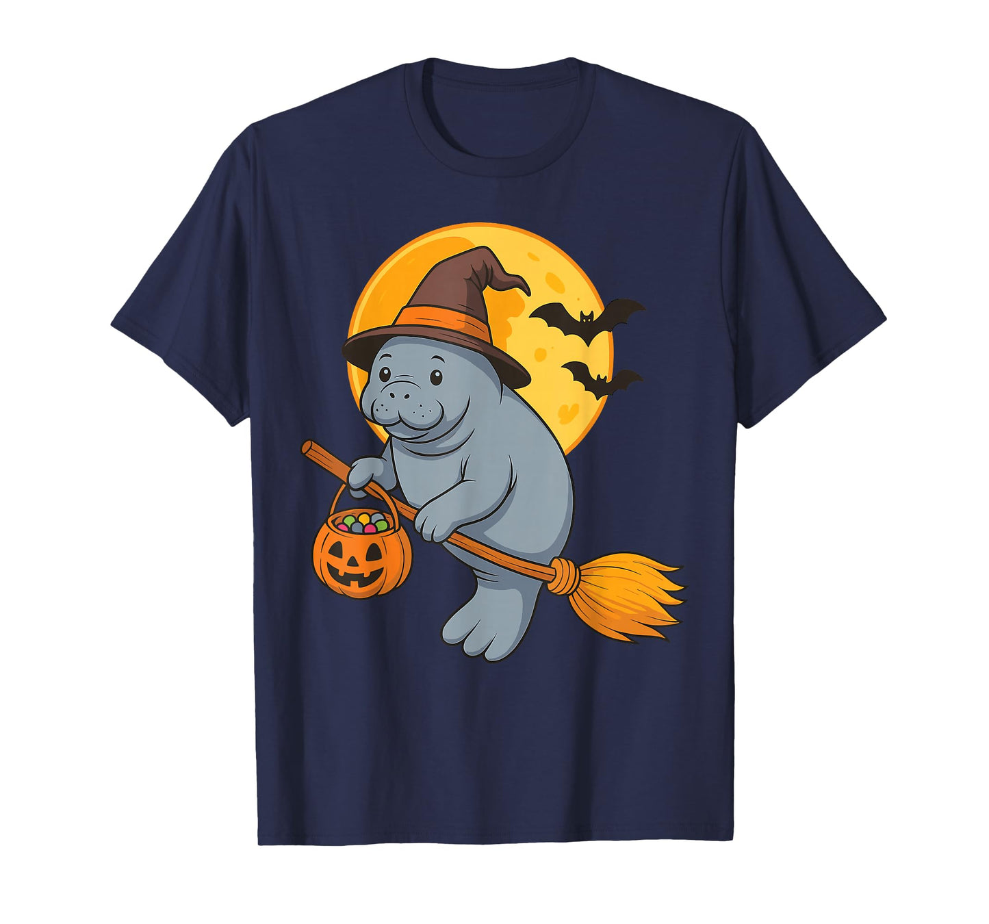 Manatee Witch Hat Pumpkin Halloween Costume Men Women Kids T-Shirt