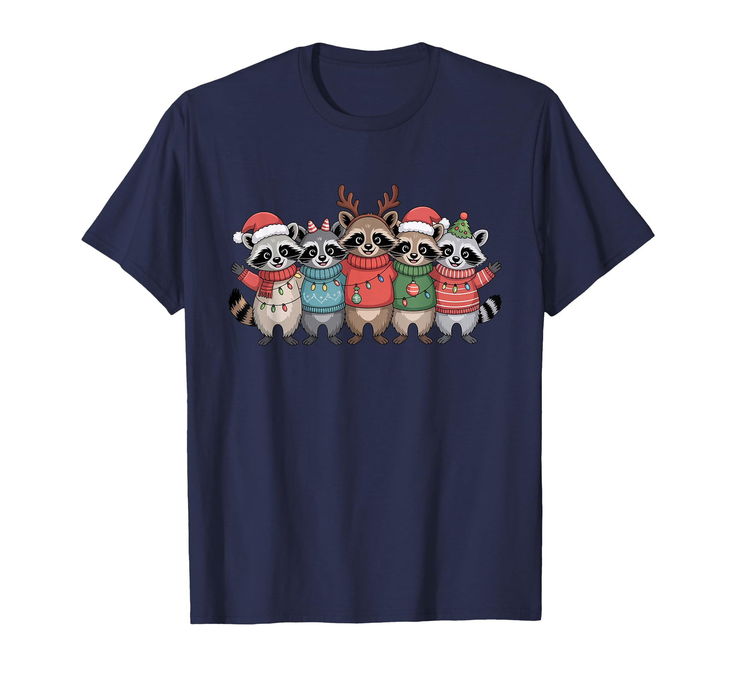 Christmas Lights Raccoon Santa Funny Xmas Tree for Men Women T-Shirt