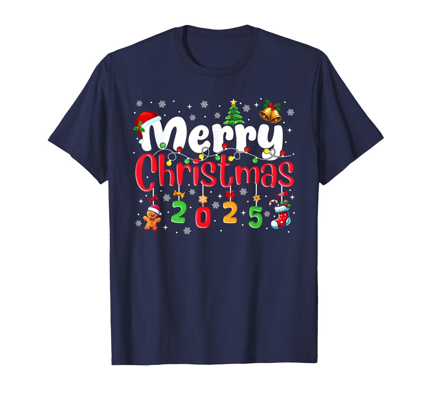 Merry Christmas 2025 Santa Hat Xmas Family Men Women Kids T-Shirt