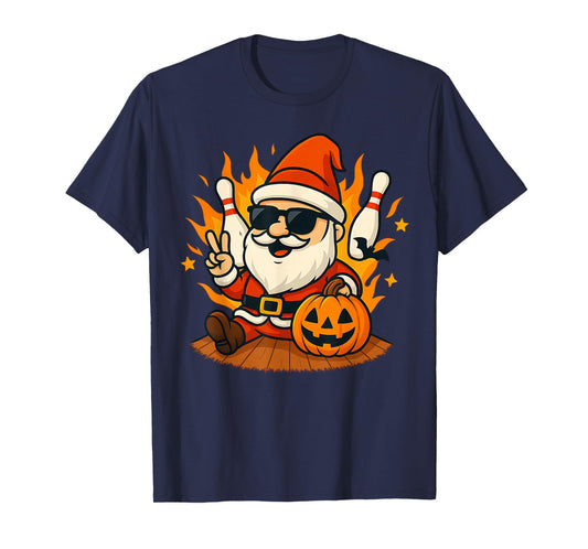 Cute Santa Claus Halloween Pumpkin Playing Bowling Men Women T-Shirt