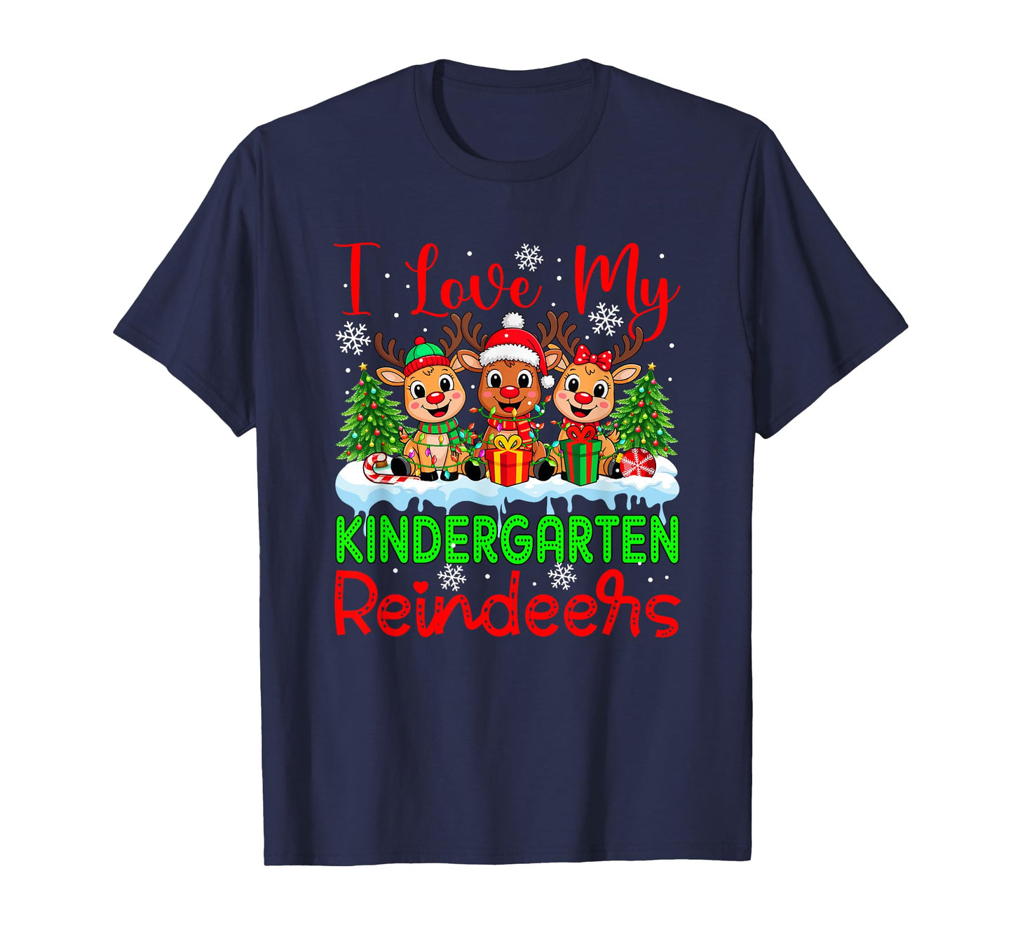 I Love My Kindergarten Reindeers Christmas Teacher Students T-Shirt