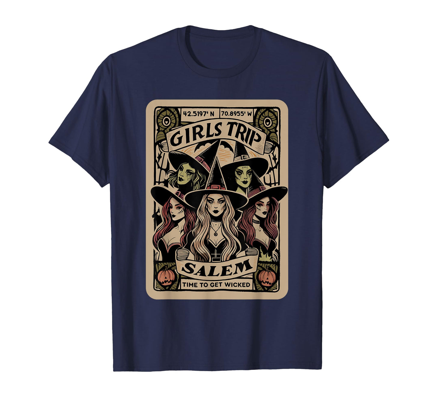 Girls Trip to Salem Time To Get Wicked Tarot Card Halloween T-Shirt