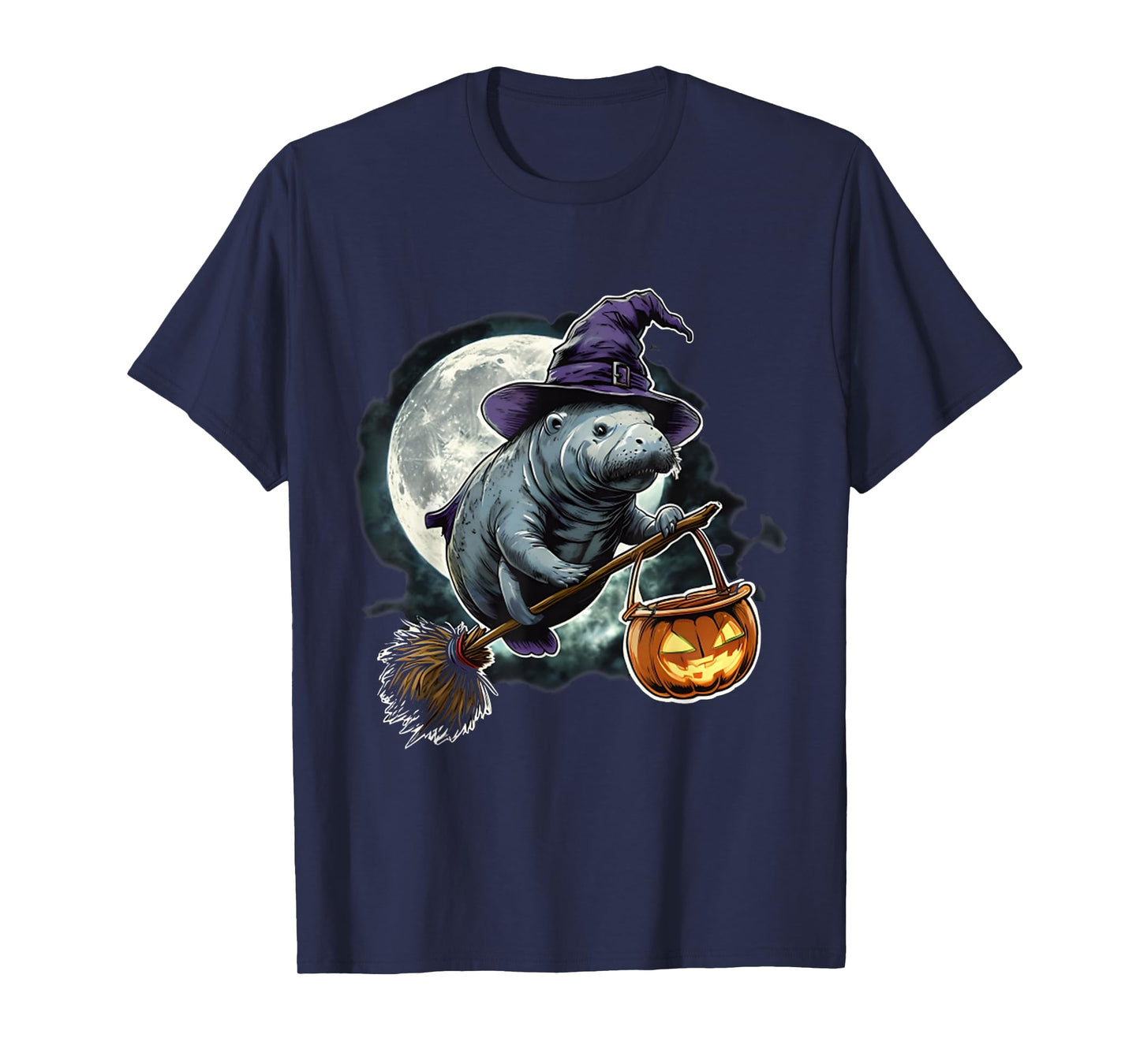 Manatee Witch Hat Pumpkin Halloween Costume Men Women Kids T-Shirt
