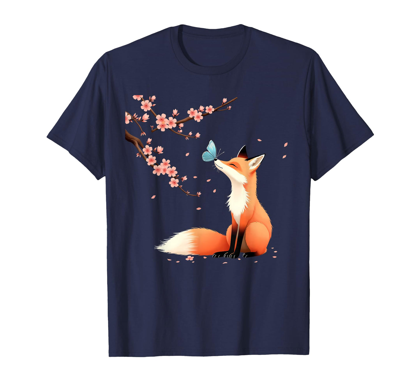 Fox Japanese Cherry Blossom sakura tree kawaii girls women T-Shirt