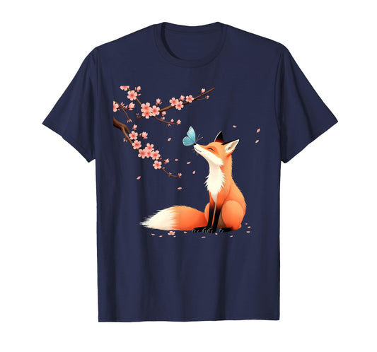 Fox Japanese Cherry Blossom sakura tree kawaii girls women T-Shirt