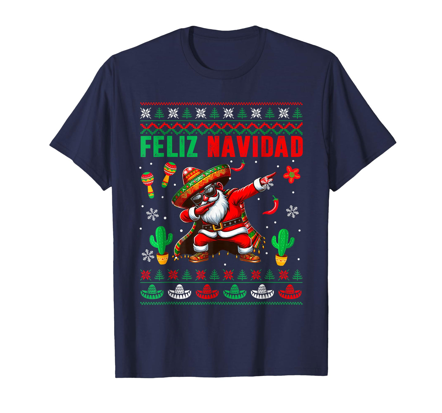 Feliz Navidad Xmas Sweater Santa Sombrero Dabbing Mexican T-Shirt