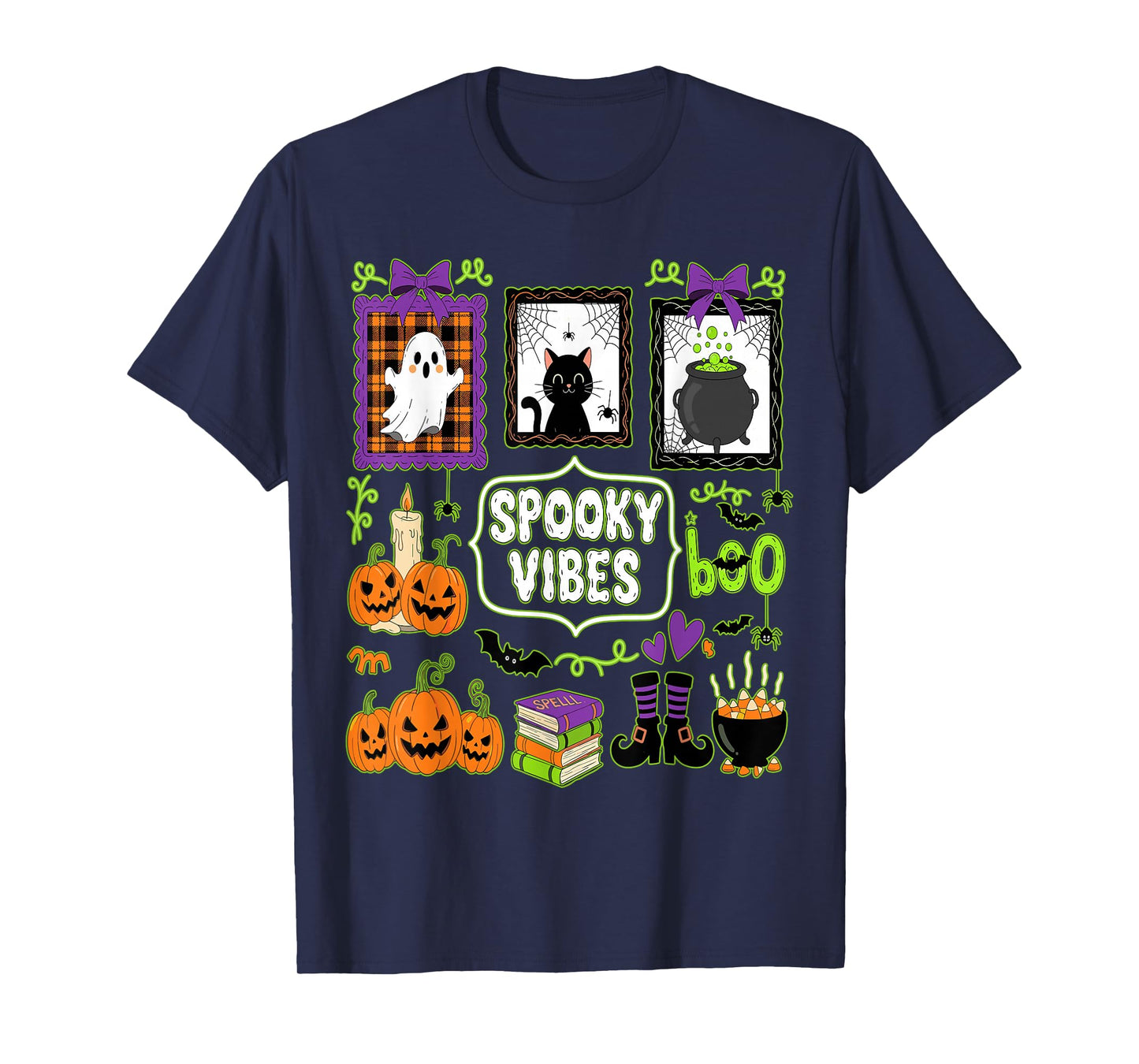Spooky Vibes Halloween Coquette Jack O'Lantern Boo Crew T-Shirt