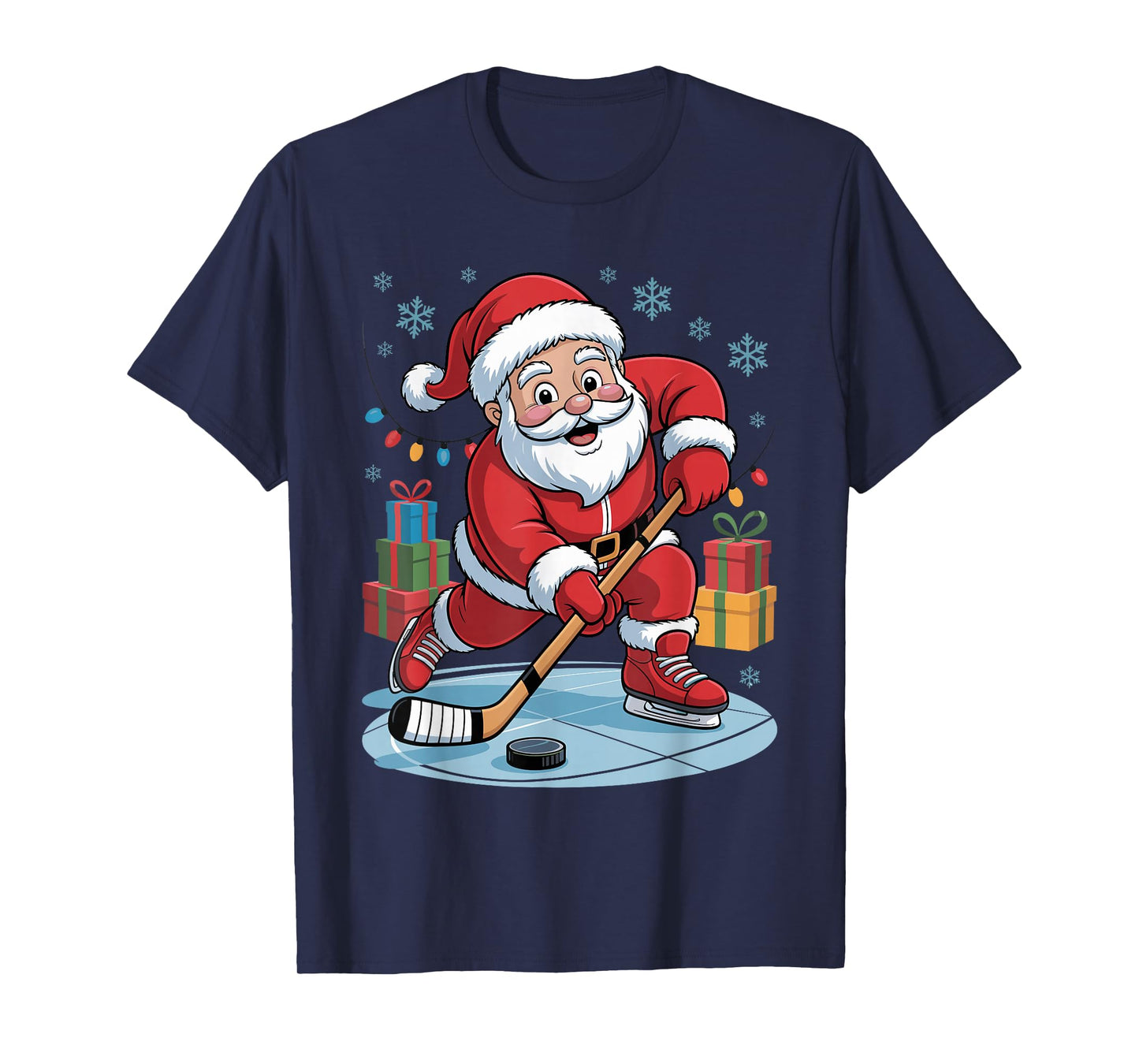 Funny Santa Playing Hockey Holiday Christmas Xmas Pajama T-Shirt