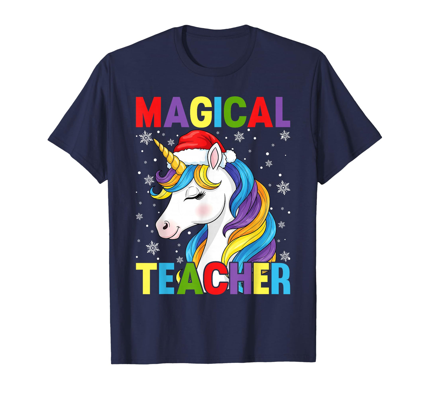 Magical Teacher Santa Unicorn Christmas T-Shirt
