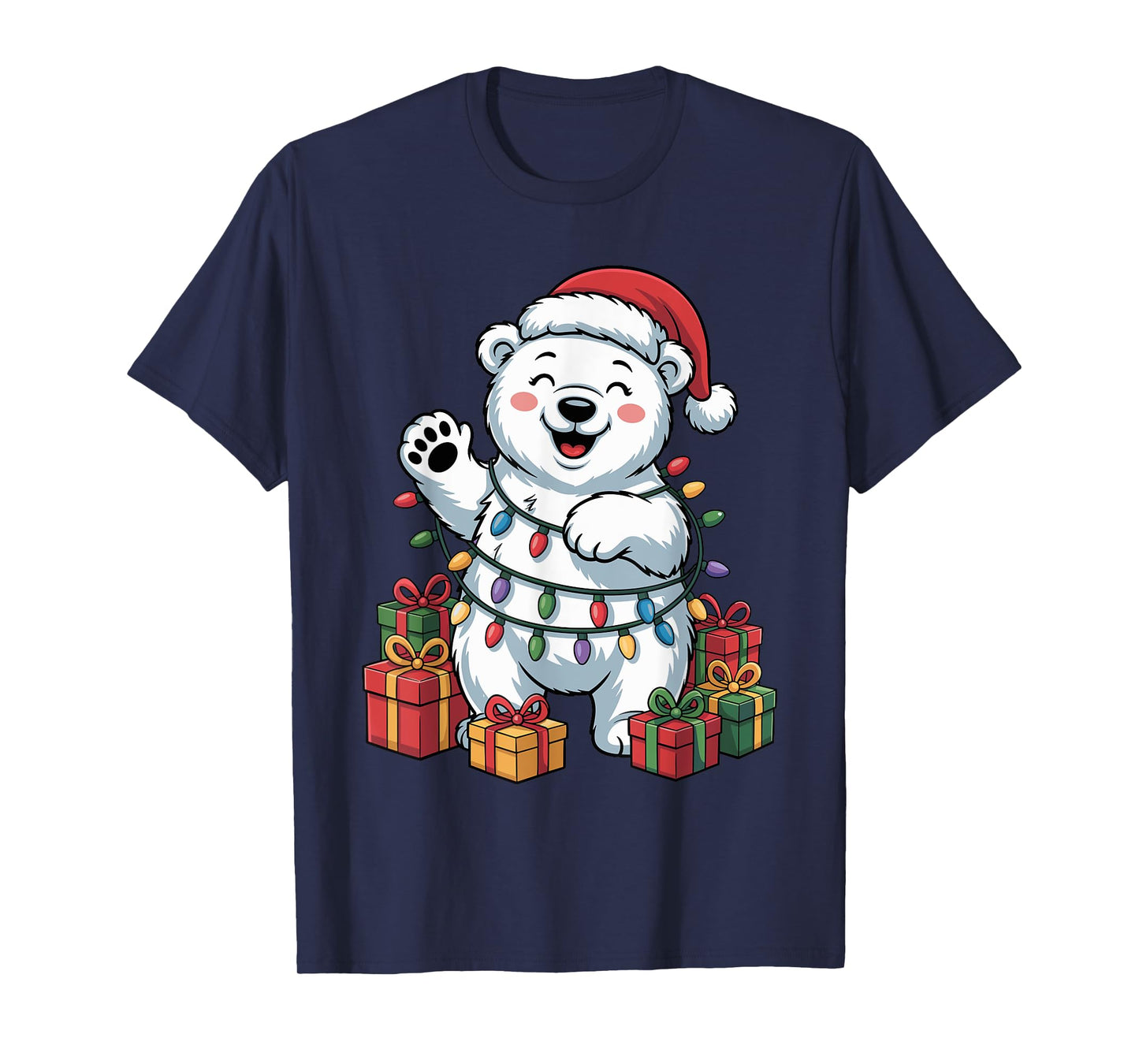 Polar Bear Santa Hat Animals Lovers Ugly Christmas Pajamas T-Shirt