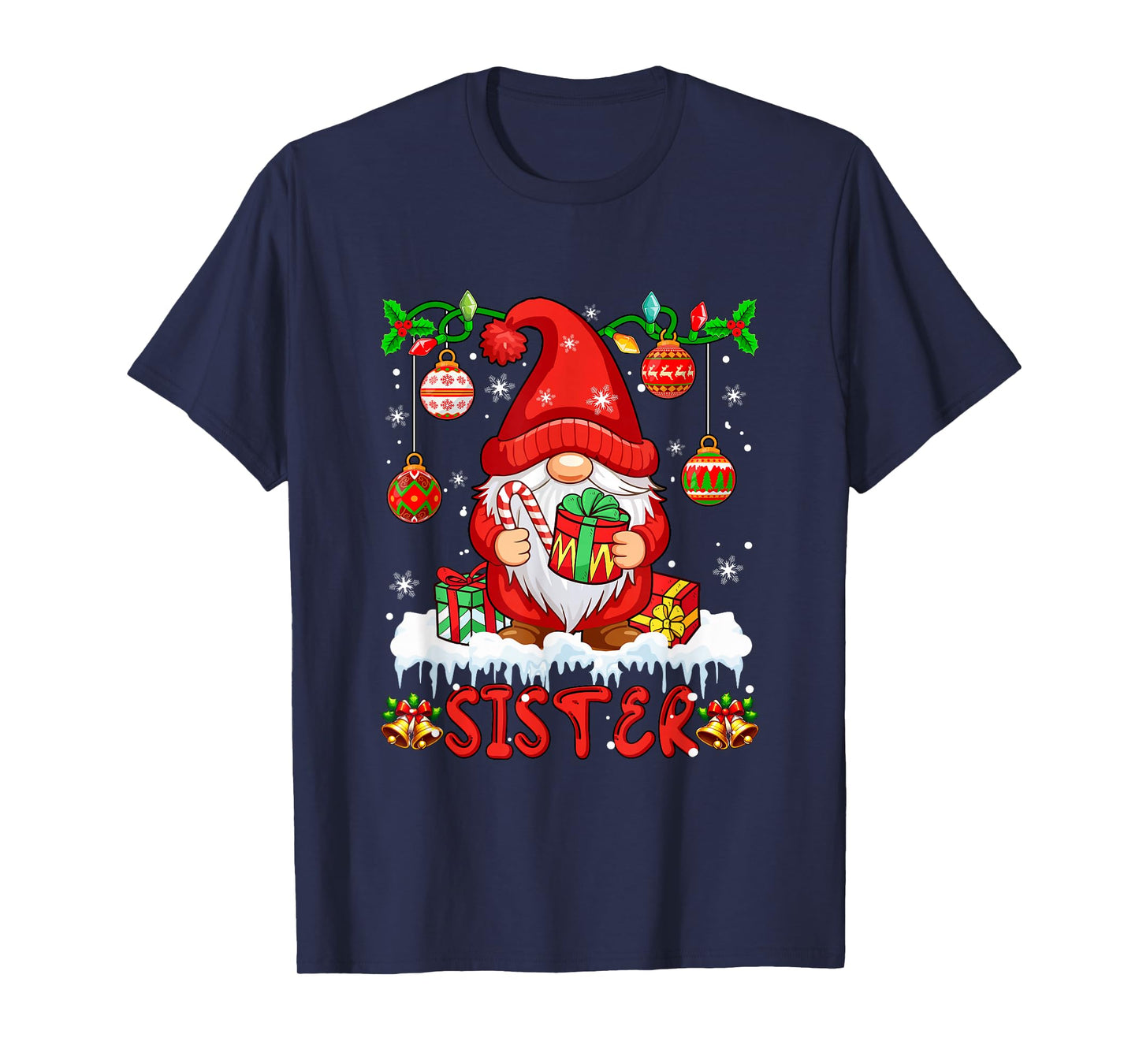 Sister Christmas Gnome Colorful Lights Matching Family Group T-Shirt