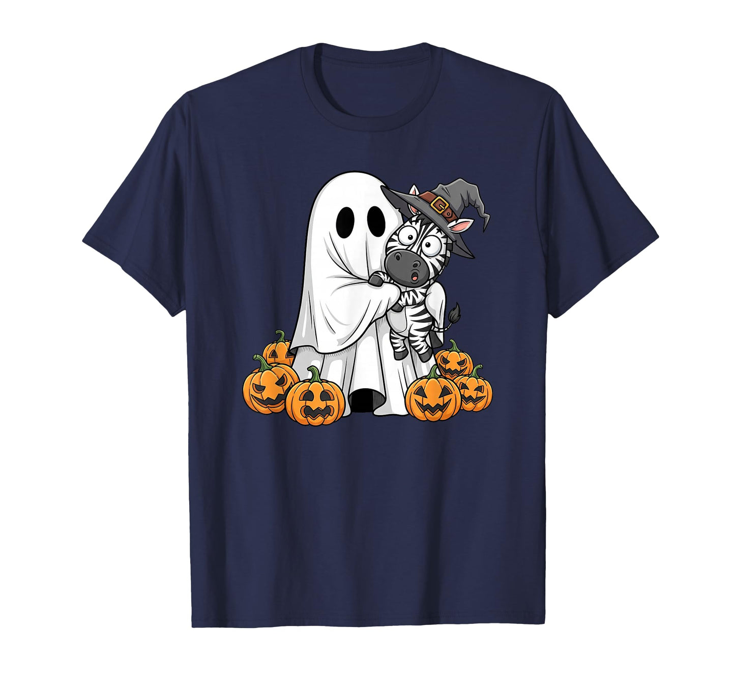 Funny Ghost Zebra Pumpkin Halloween Kids Mens Womens T-Shirt