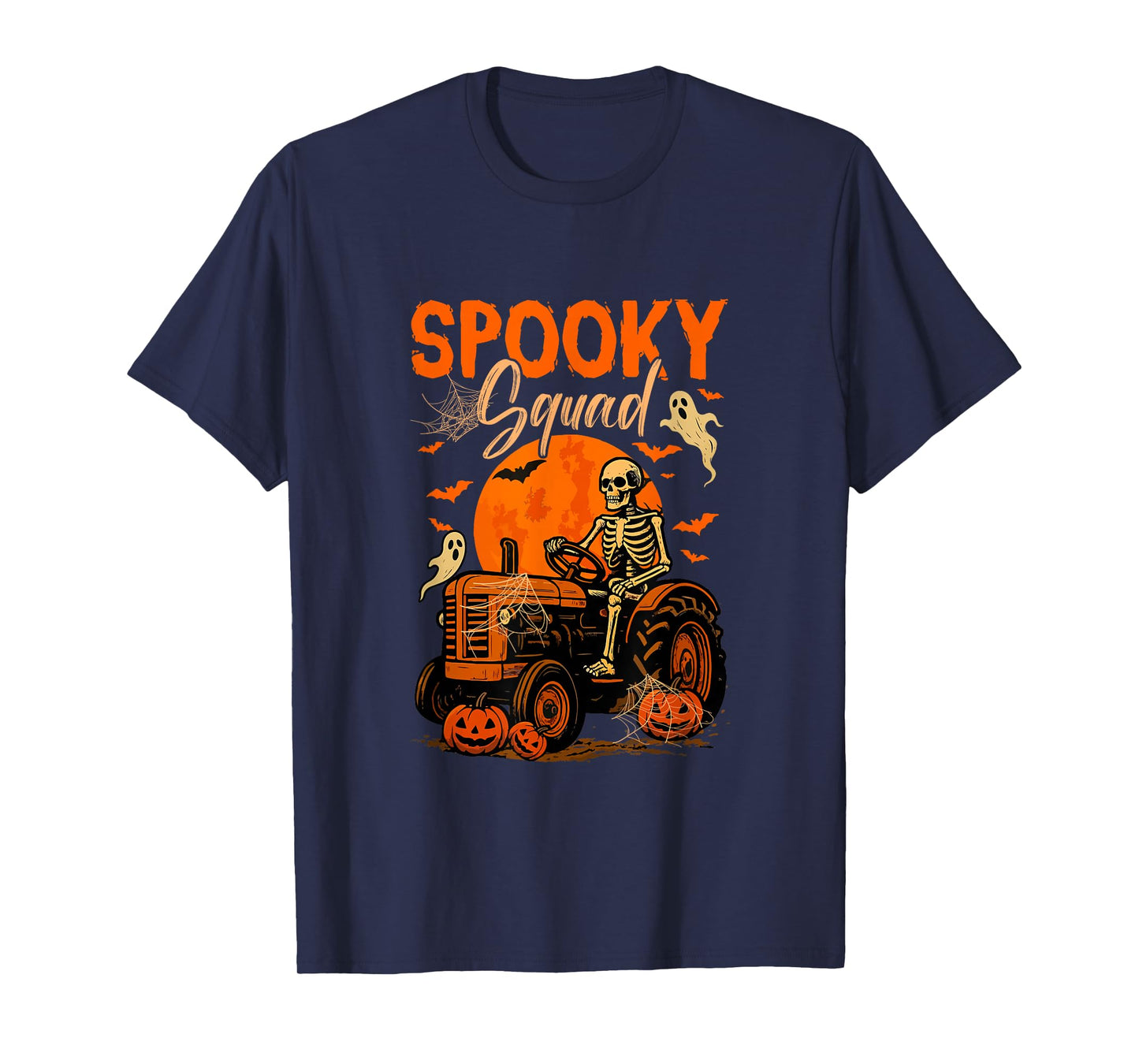 Spooky Halloween Squad Skeleton Driving Tractor Horror Boo T-Shirt