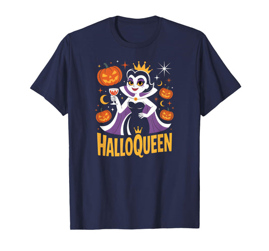 HalloQueen Retro Vampire Queen Halloween Pumpkins Bats Stars T-Shirt