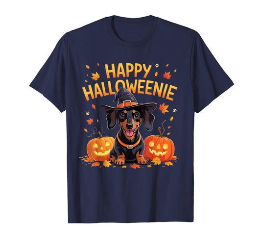 Dachshund Happy Halloweine and Pumpkins Fall Fun T-Shirt