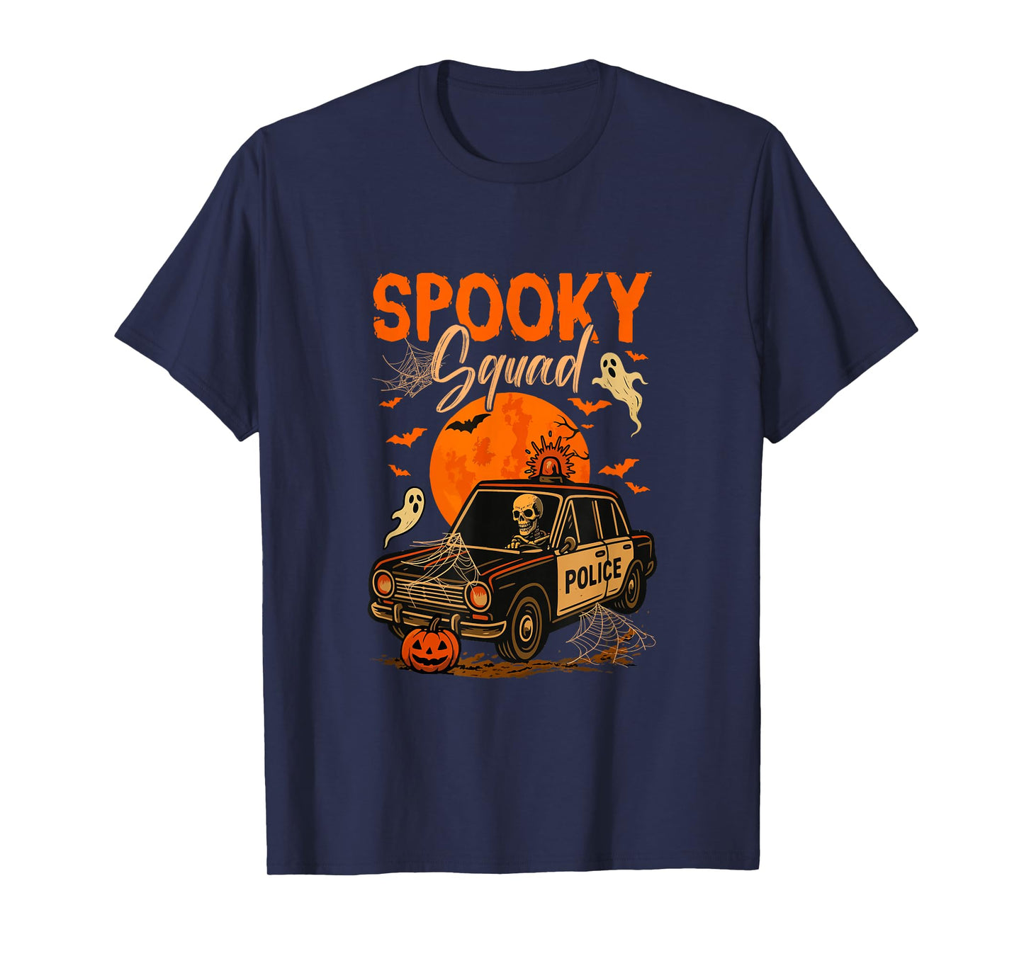 Spooky Halloween Squad Skeleton Driving Police Car Driver T-Shirt
