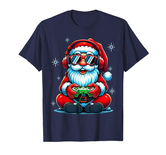 Merry Christmas Gamer Boys Mens Video Game Santa Claus T-Shirt