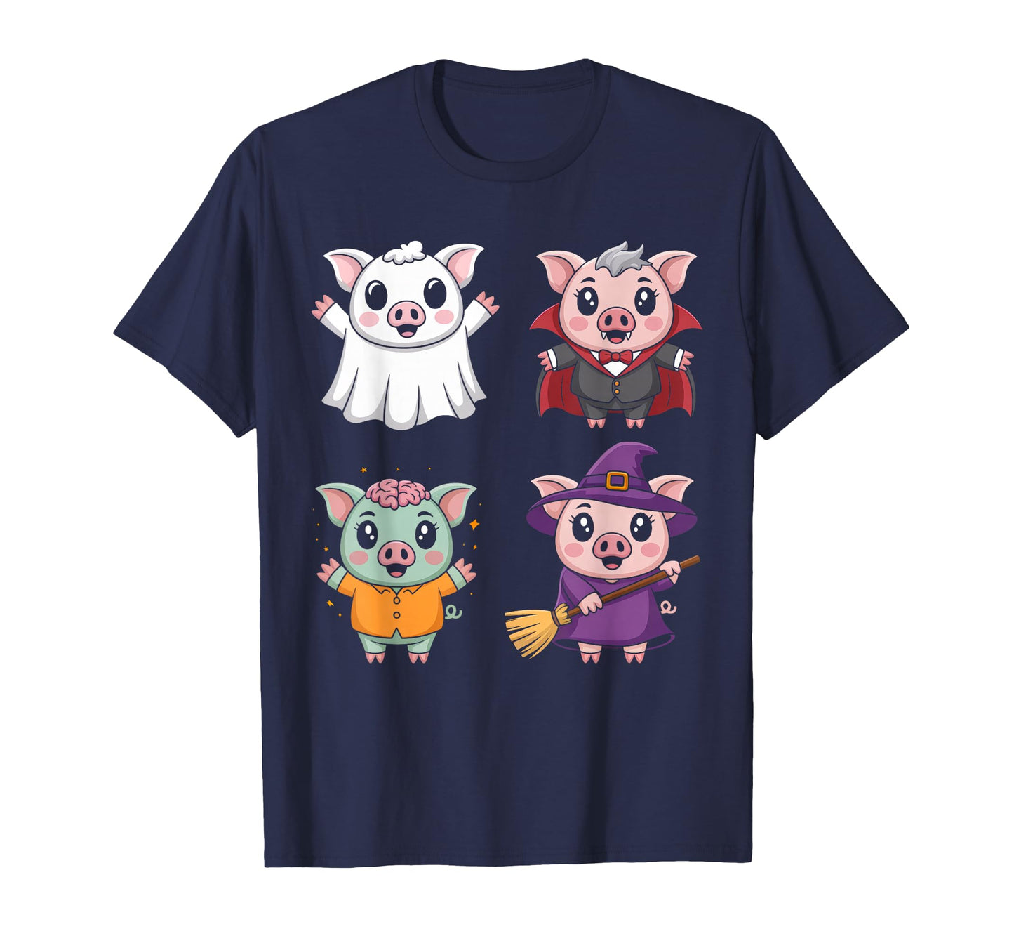 Pig Spooky Witch Boo Zombie Cute Pig Halloween Boys & Girls T-Shirt
