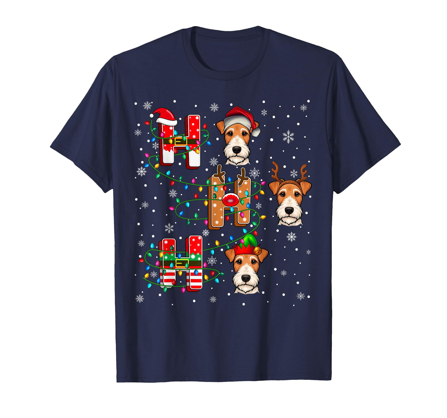 Ho Ho Ho Santa Reindeer Elf Matching Fox Terrier Dog Xmas T-Shirt