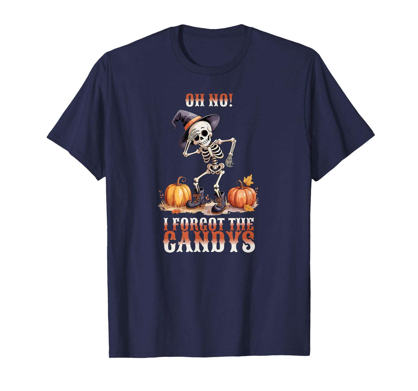 Halloween Skeleton with Witch Hat Pumpkin Watercolour Design Saying T-Shirt