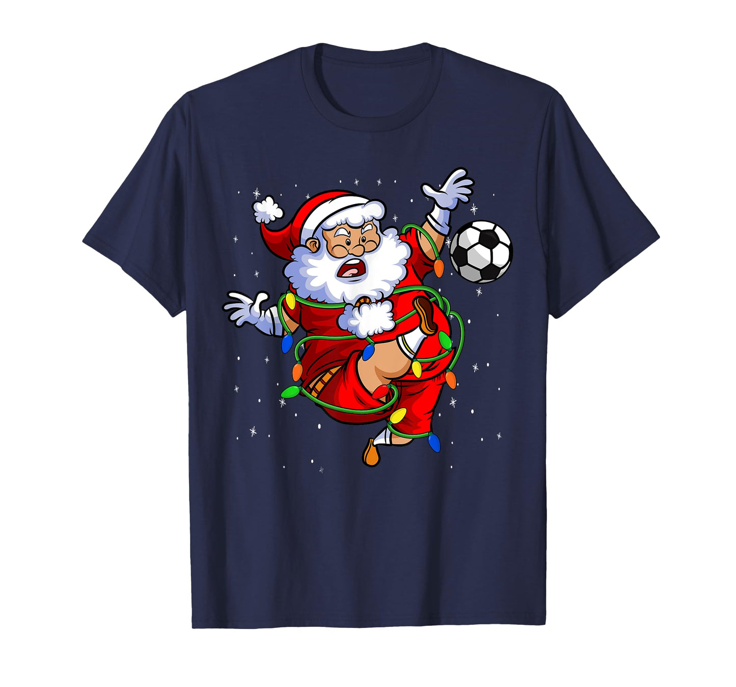 Santa Soccer Ball Funny Kids Soccer Player Christmas Lights T-Shirt