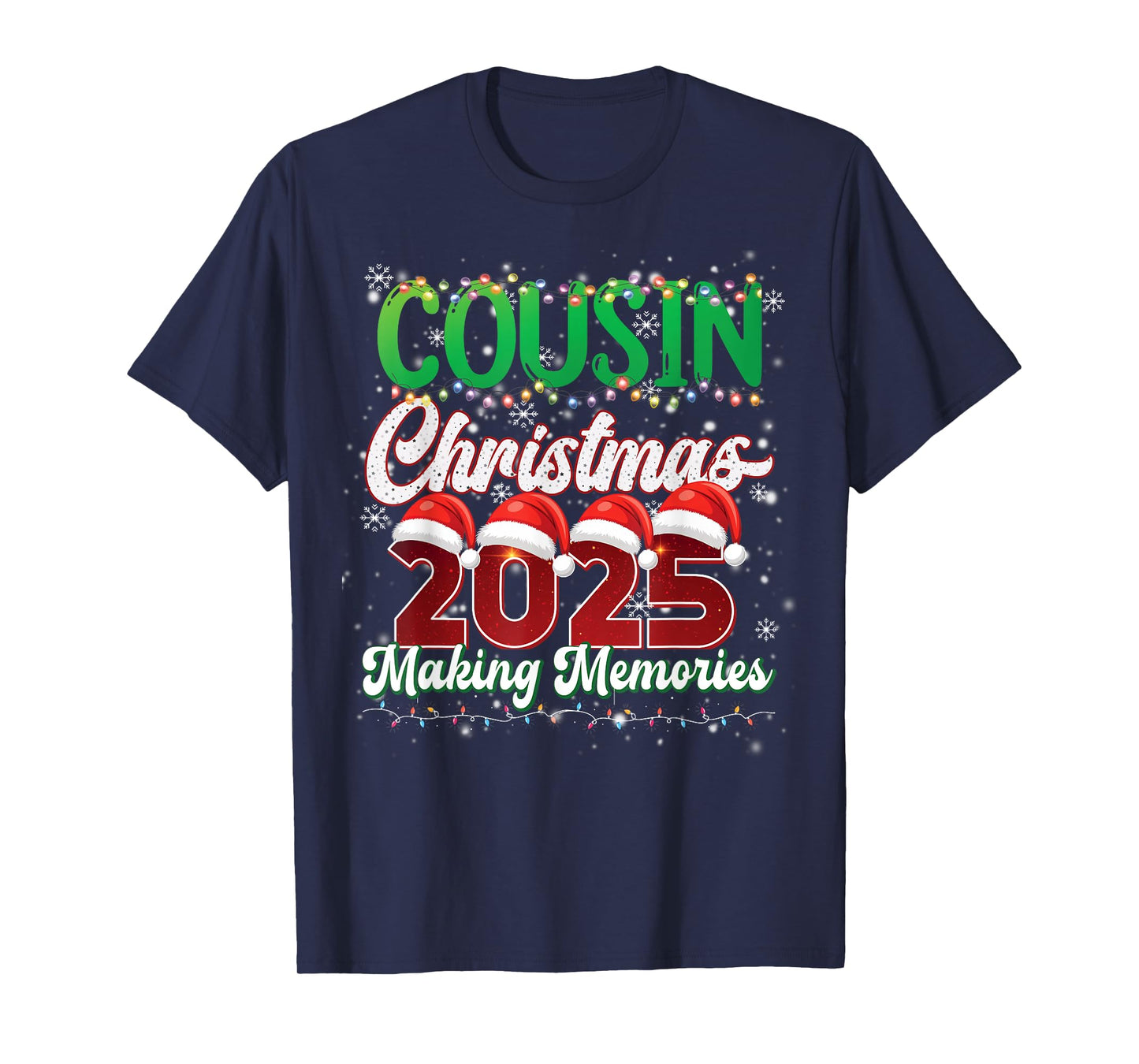 Cousin Christmas 2025 Matching Squad Santa Hat Funny Xmas T-Shirt