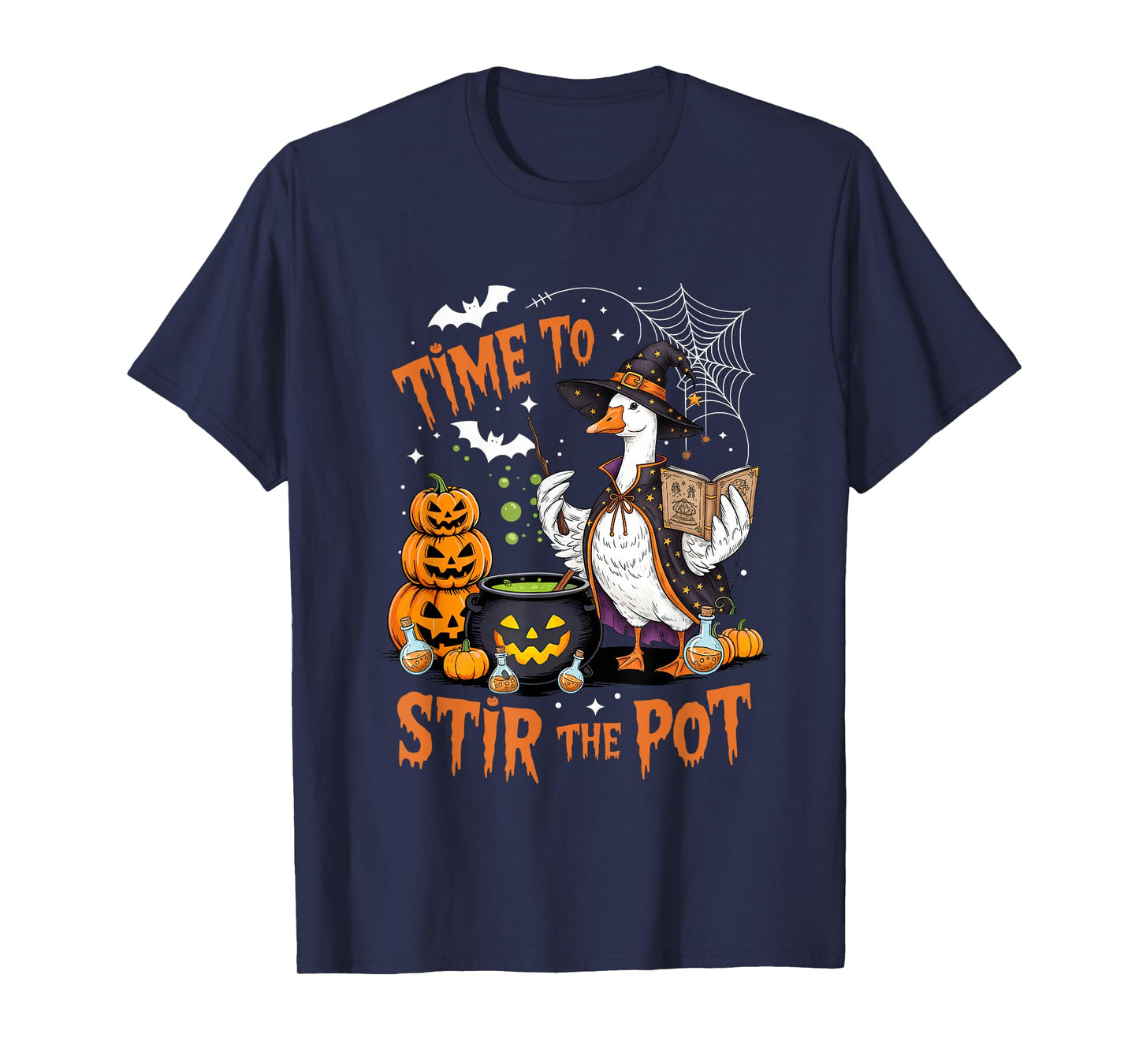 Time to Stir The Pot Halloween Goose Spooky Season Womens T-Shirt