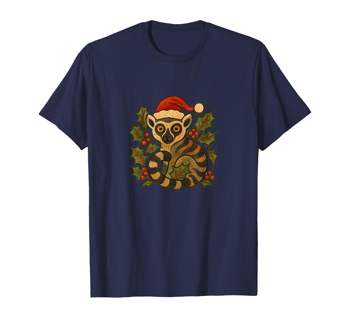 Christmas Lemur Wearing a Santa Hat Holiday Zoo Animal T-Shirt