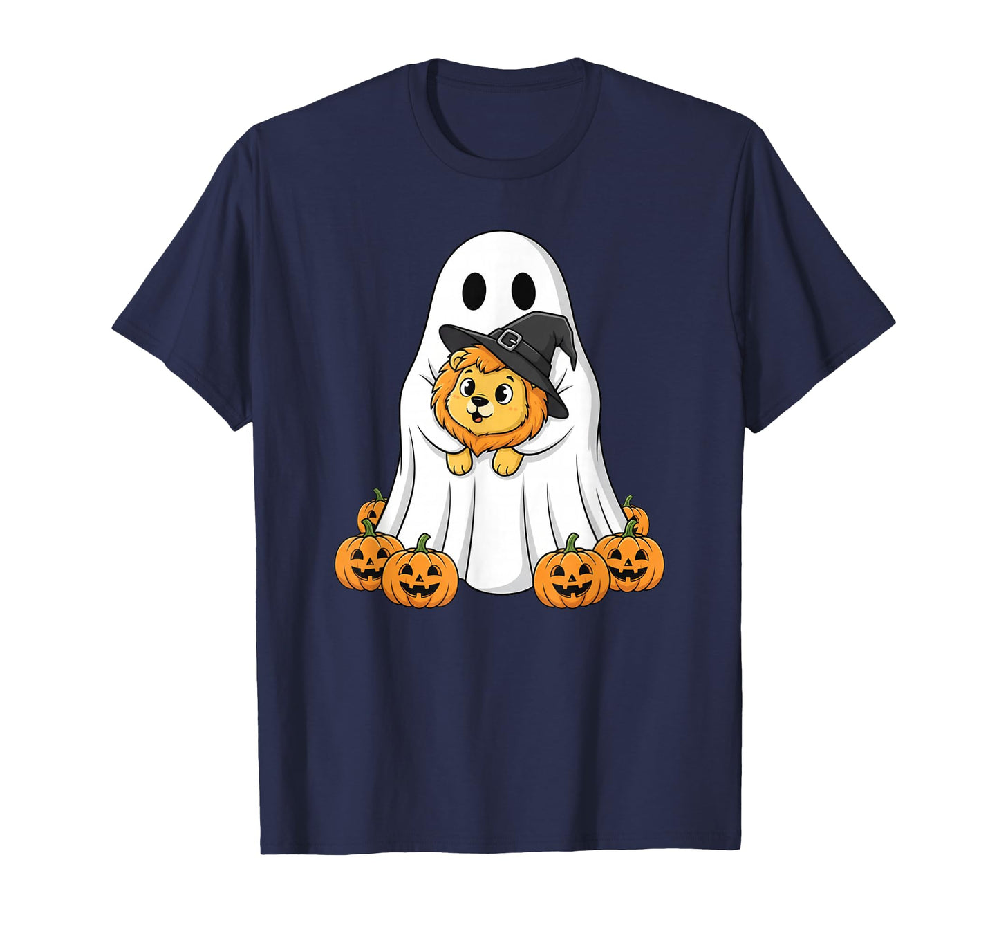 Funny Ghost Lion Pumpkin Halloween Kids Mens Womens T-Shirt