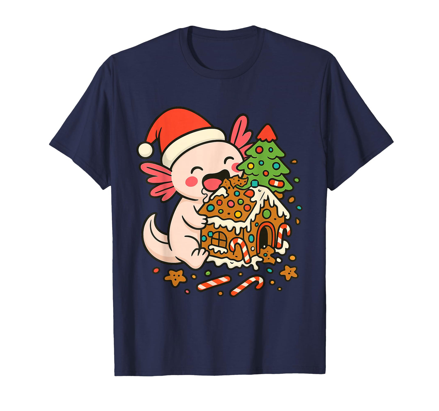 Funny Christmas Axolotl Gingerbread House Holiday T-Shirt