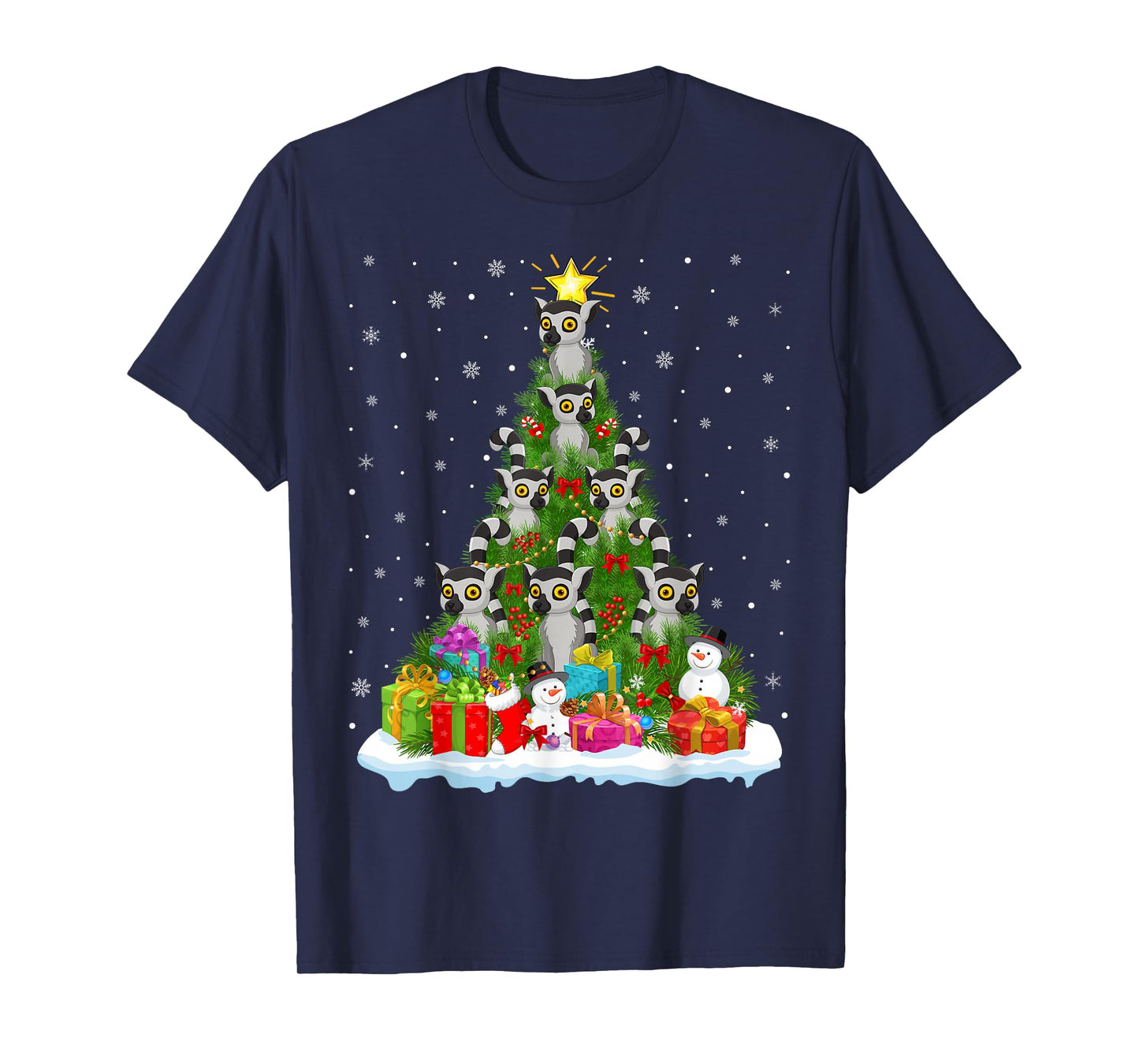 Cute Lemur Christmas Tree Holiday Decor Funny Xmas Lights T-Shirt