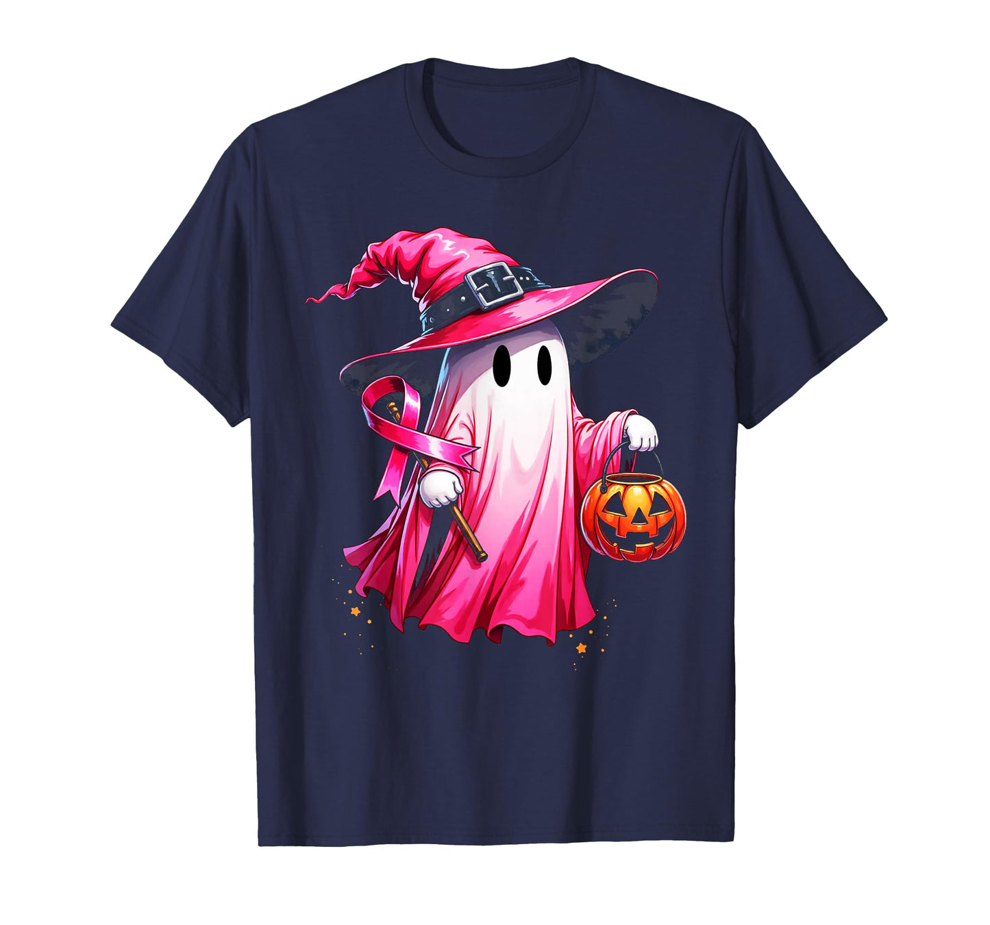 Cute Pink Ghost with Witch Hat Breast Cancer Awareness 2025 T-Shirt