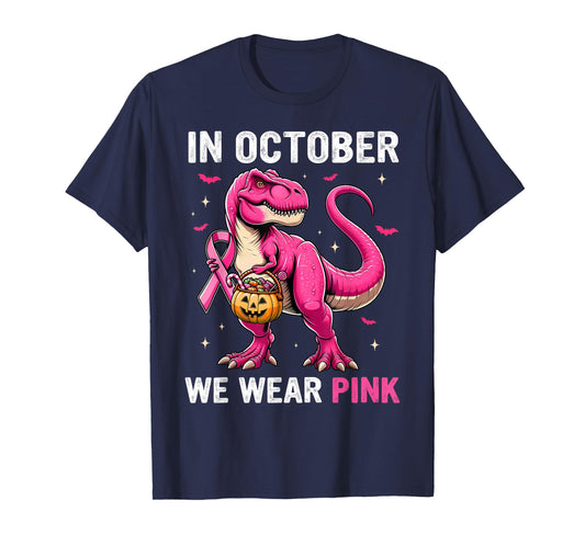 In October We Wear Pink Dinosaur Boys Kids Breast Cancer T-Shirt