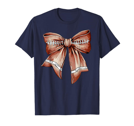 Coquette Bow Pumpkin Football Mom Girls Thanksgiving Autumn T-Shirt
