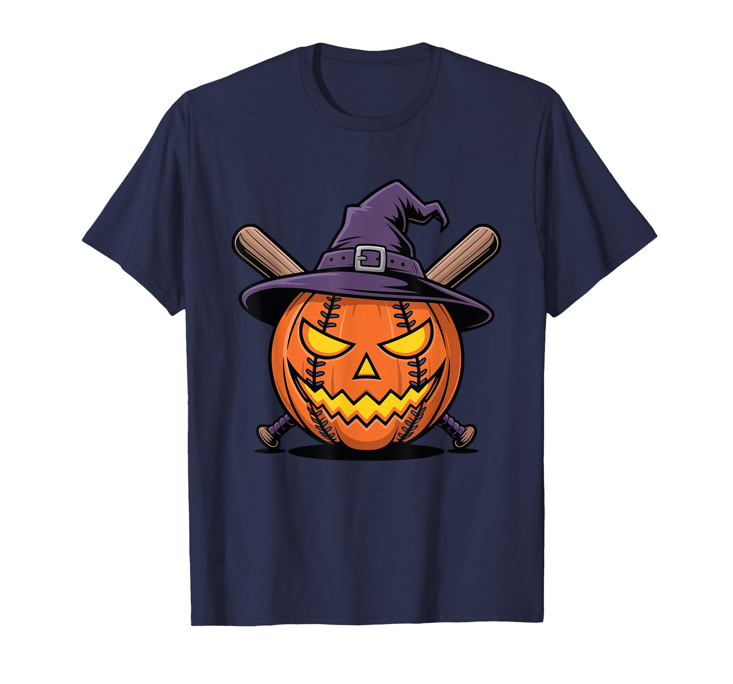 Witch Pumpkin Baseball Halloween Scary Funny T-Shirt