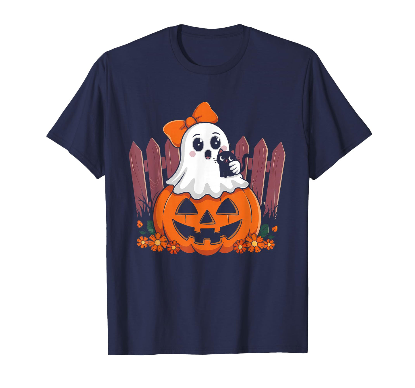 Fun Halloween Ghost Holding Black Cat Vintage T-Shirt