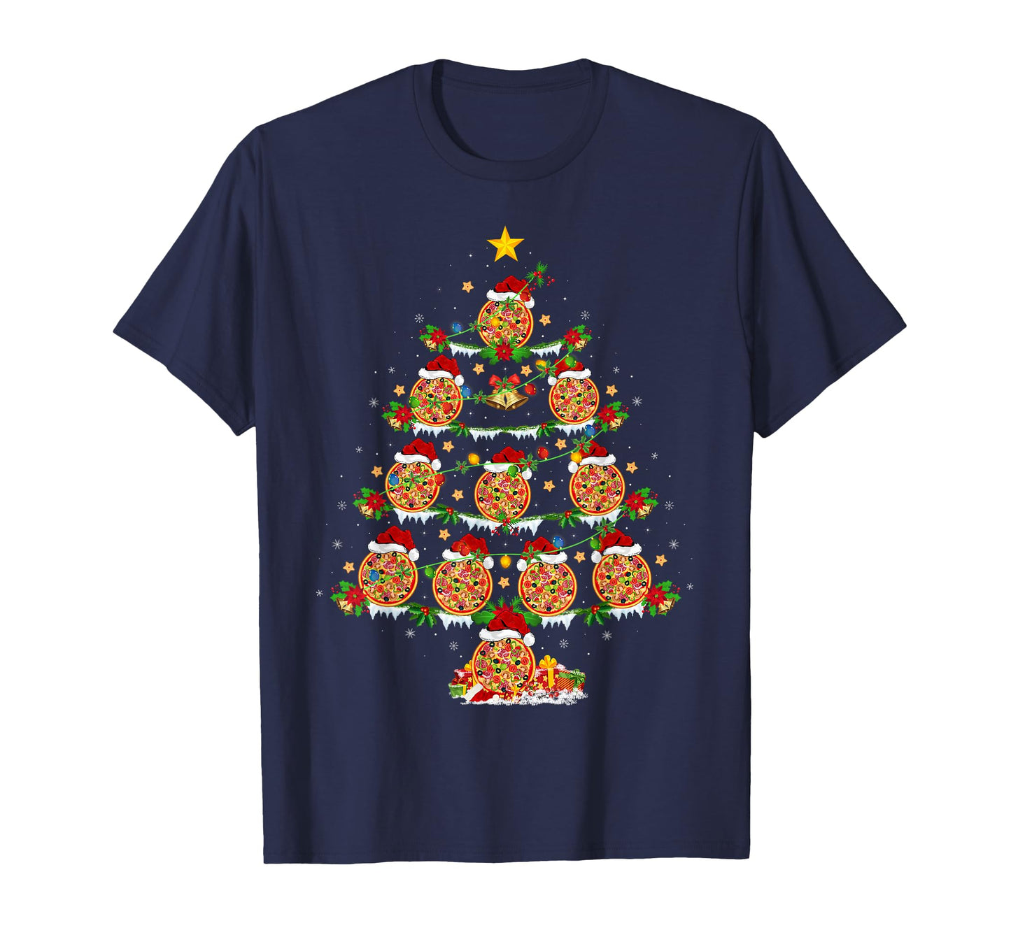 Pizza Christmas Tree Lights Funny Fast Food Pizza Lover Xmas T-Shirt