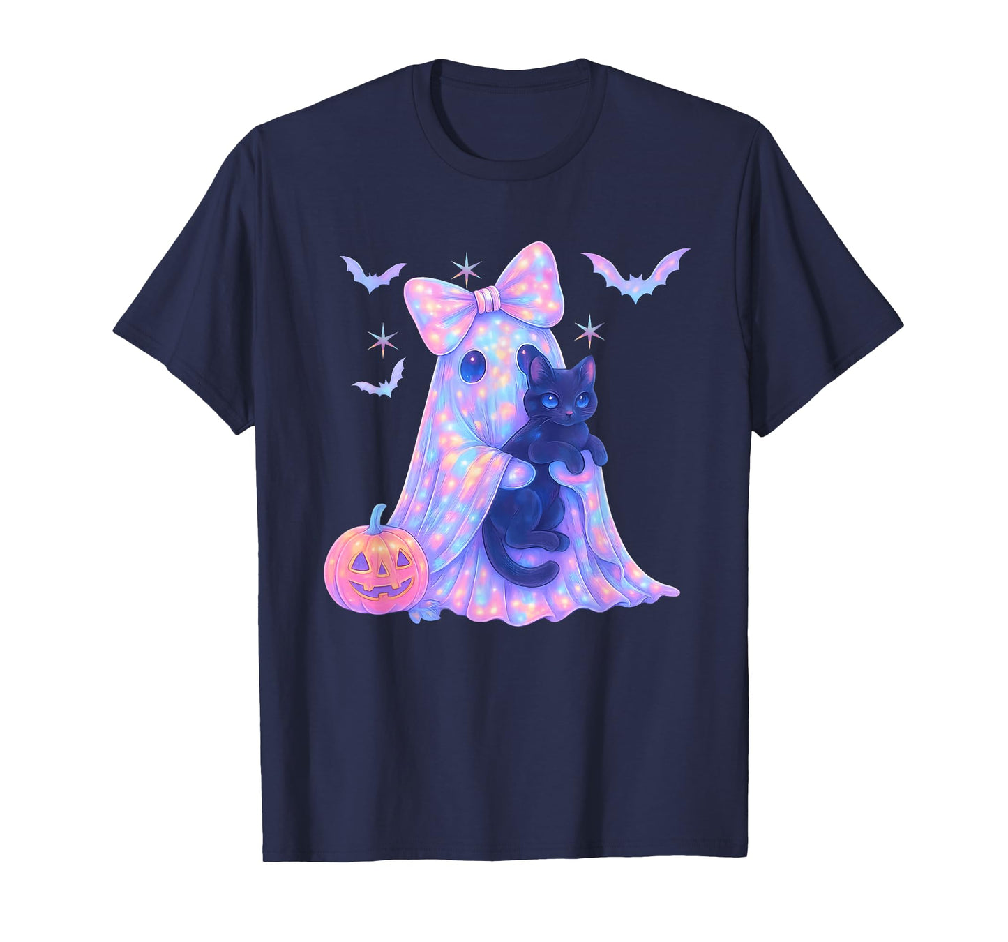 Pastel Galaxy Ghost Halloween Girl Kids Ghost Coquette Bow T-Shirt