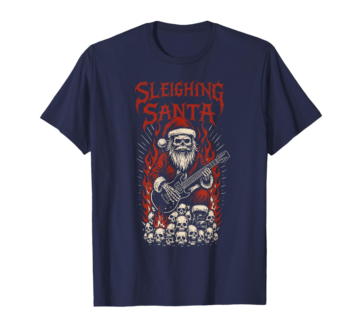 Sleighing Santa Guitarist Gothic Dark Christmas Rebel T-Shirt