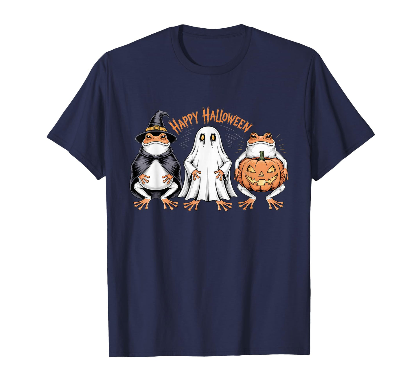 Happy Halloween Funny Frog Witch Ghost Pumpkin Cute Spooky T-Shirt