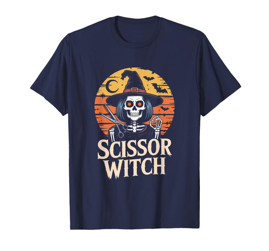 Scissor Witch Design for Tattooed Hairstylist Halloween T-Shirt
