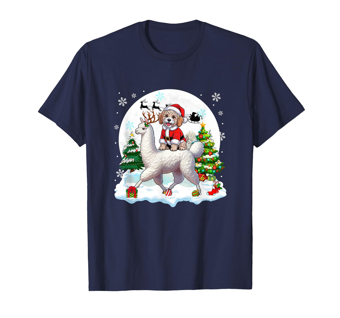 Santa Cockapoo Riding Llama Reindeer Christmas Owner Kids T-Shirt