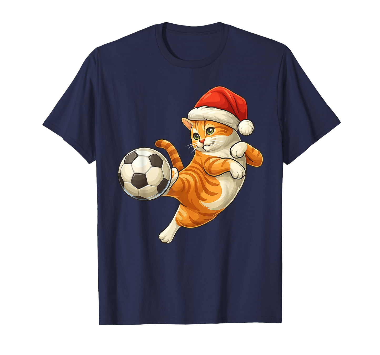 Cat Christmas Santa Playing Soccer Funny Kitty Xmas Football T-Shirt