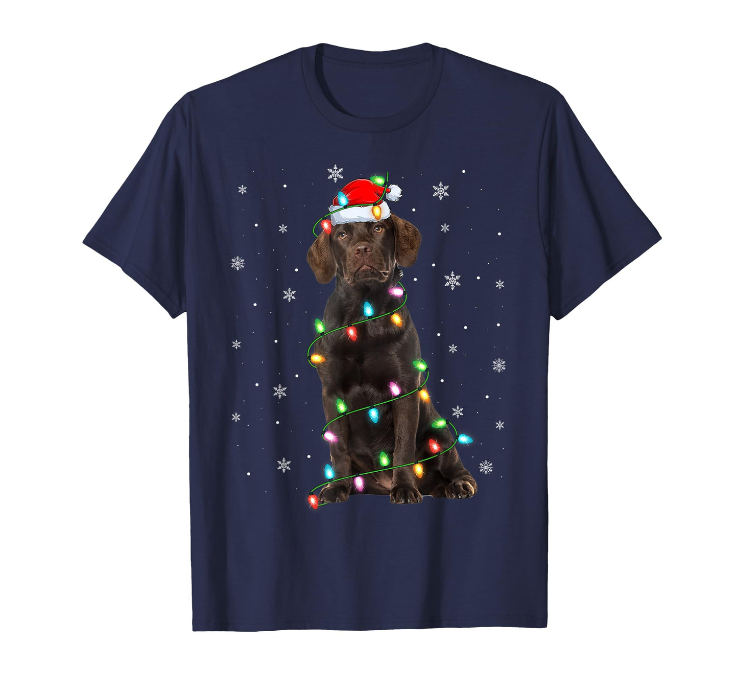 Chocolate Labrador Retriever Dog Christmas Lights Santa Xmas T-Shirt